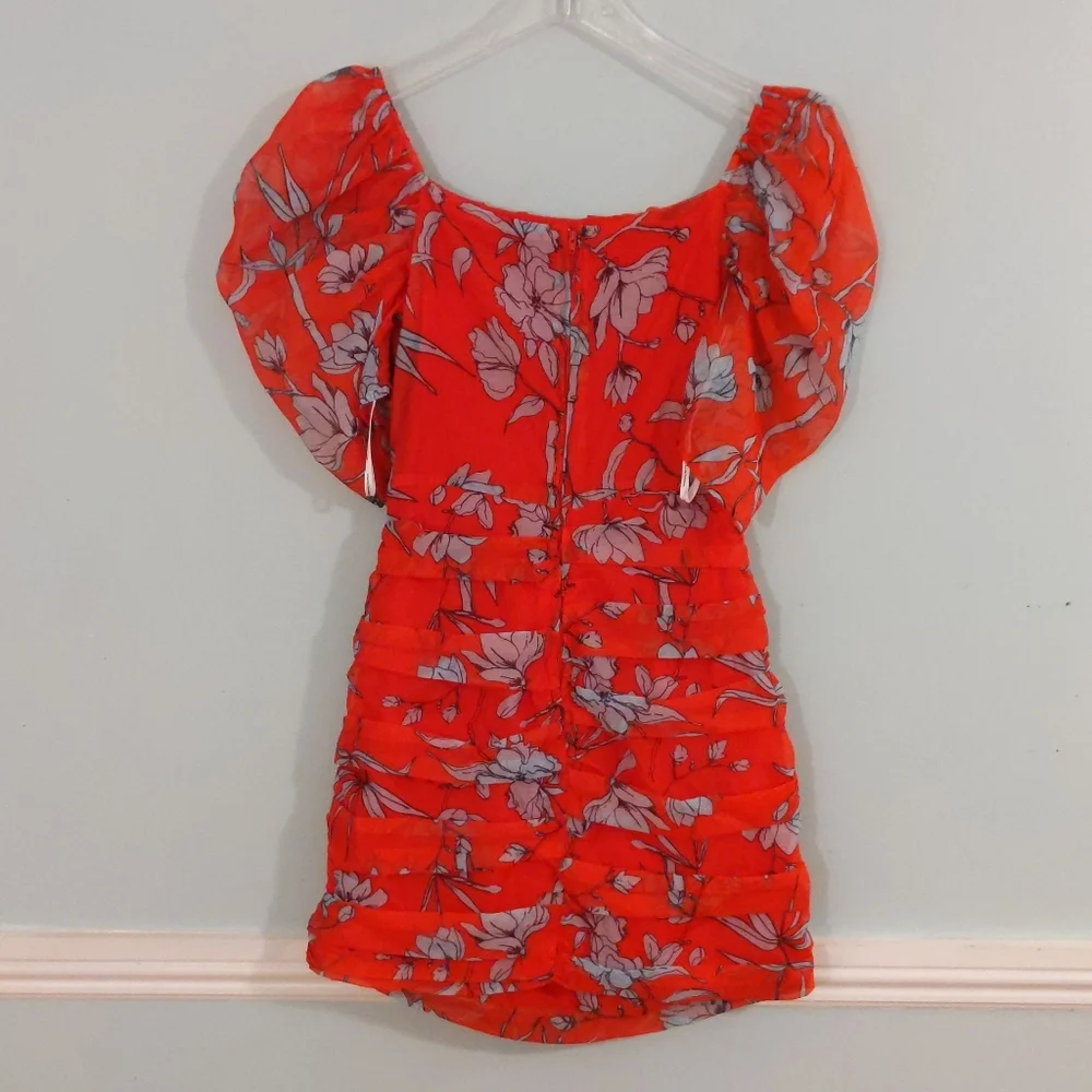 Charlie Holiday Red & Grey Ruched Floral Dress - Picture 4 of 8
